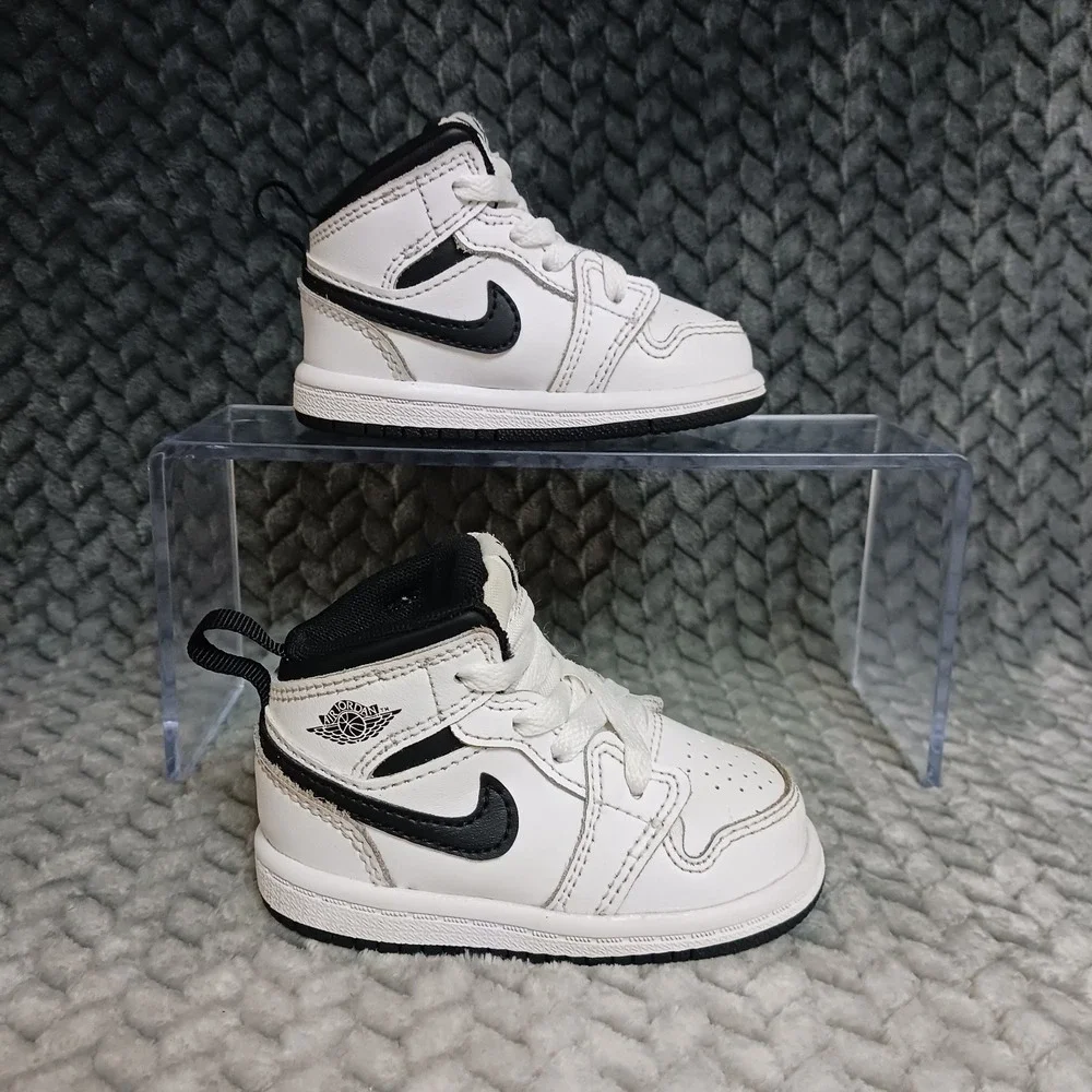 Jordan 1 Mid TD White Black Toddler Sneakers Shoes Size 4C